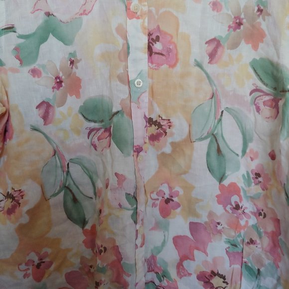 Ralph Lauren watercolor pastel floral button down 100% linen shirt size L - Picture 5 of 14